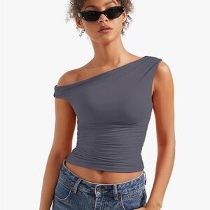 Women’s Off-Shoulder Gray Tank